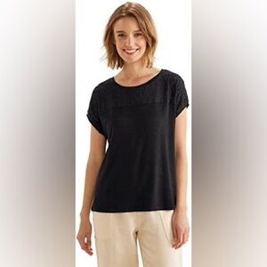 Garnet Hill Black Short Sleeve Top with Lace at top, women’s size medium